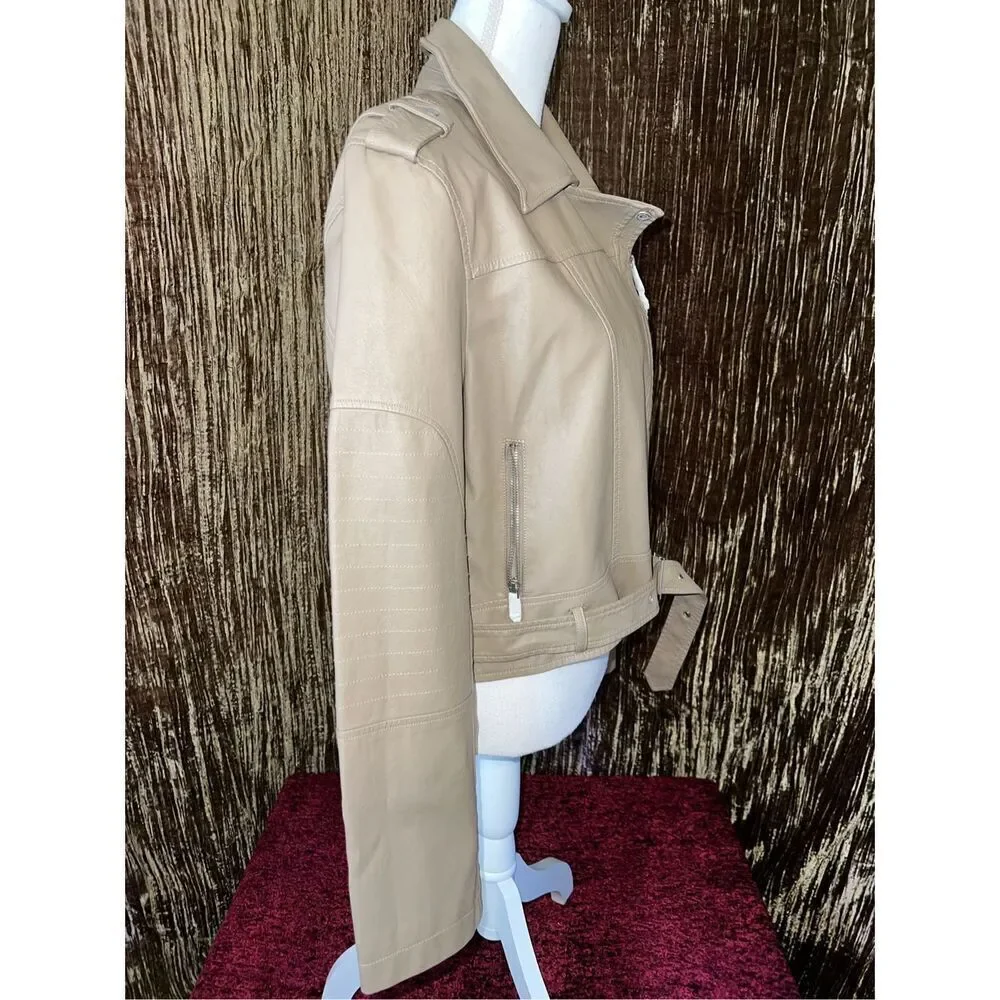 NEW Women’s Faux Leather Tan Moto Jacket XL - Picture 3 of 8